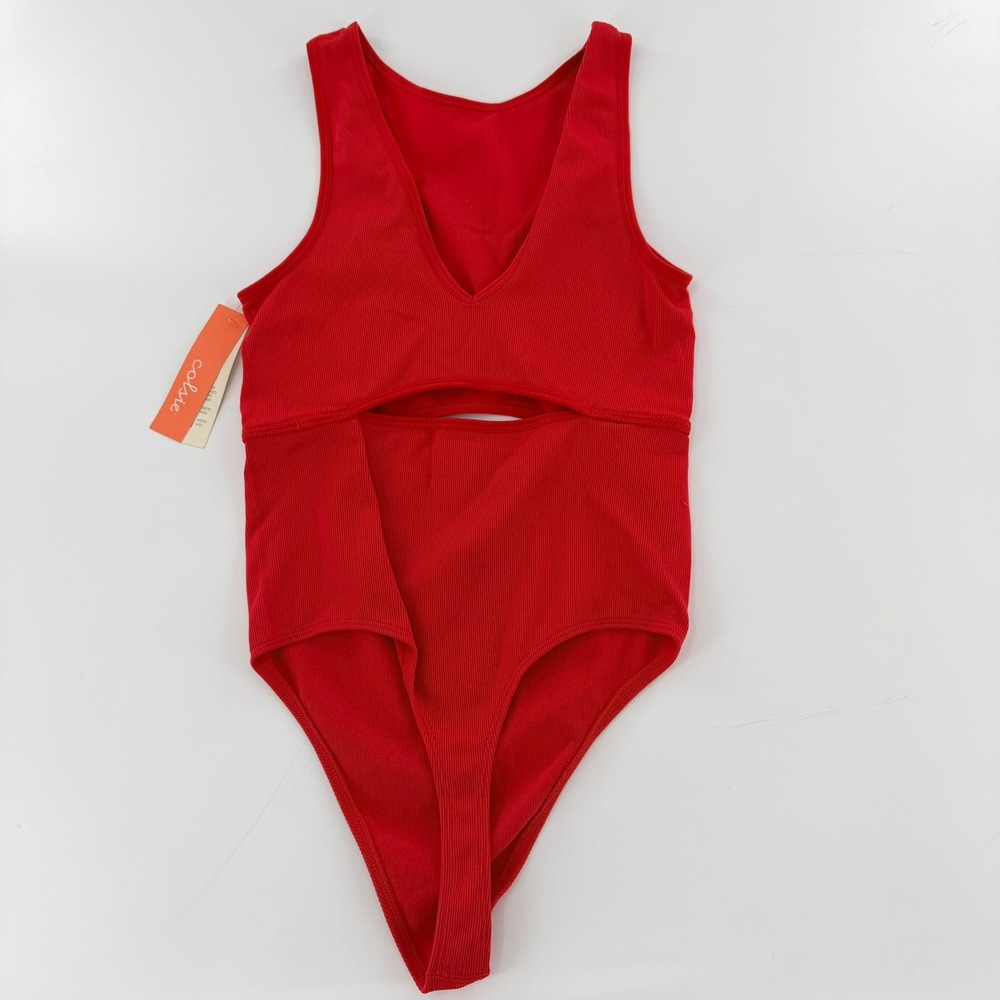 Colsie Bodysuit Ribbed Cutout Modern Womens Size M Red
